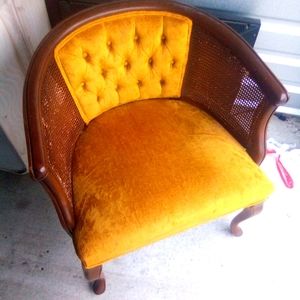 Vintage velvet low back lounge chair.
